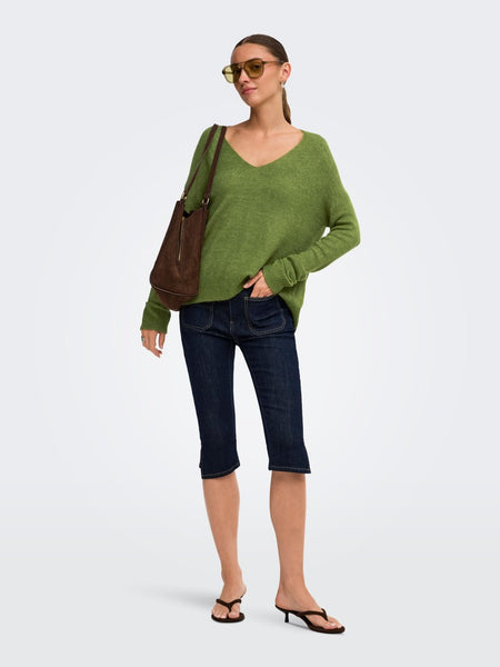 JDY V-Neck Knit Jumper in Green