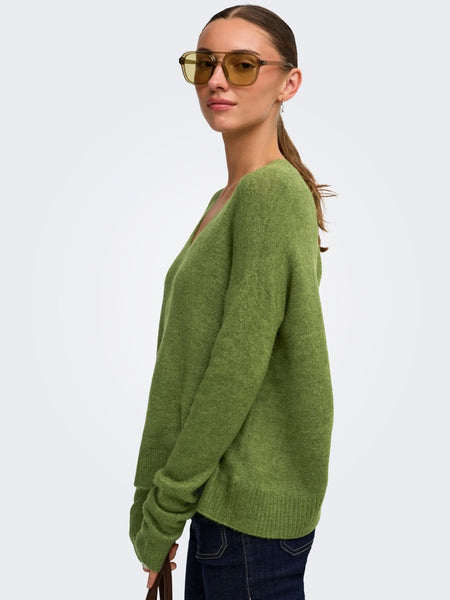JDY V-Neck Knit Jumper in Green