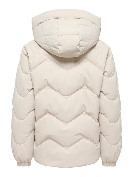 JDY Short Puffer Jacket with Hood in Cream