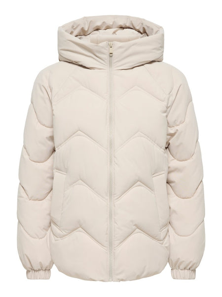 JDY Short Puffer Jacket with Hood in Cream