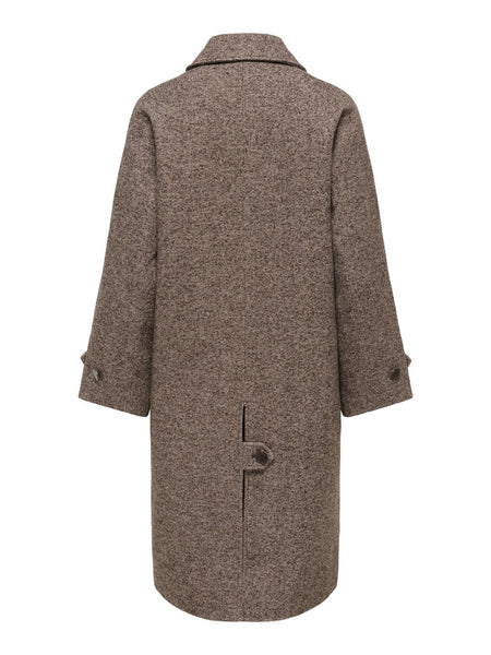 JDY Long Herringbone Coat in Chocolate