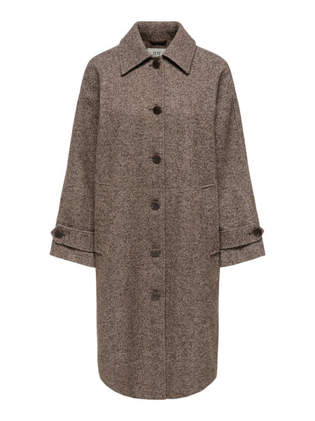 JDY Long Herringbone Coat in Chocolate