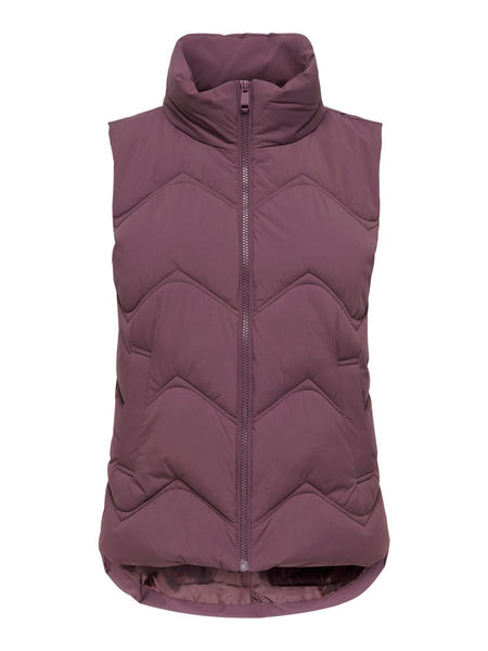 JDY Short Padded Gilet in Burgundy