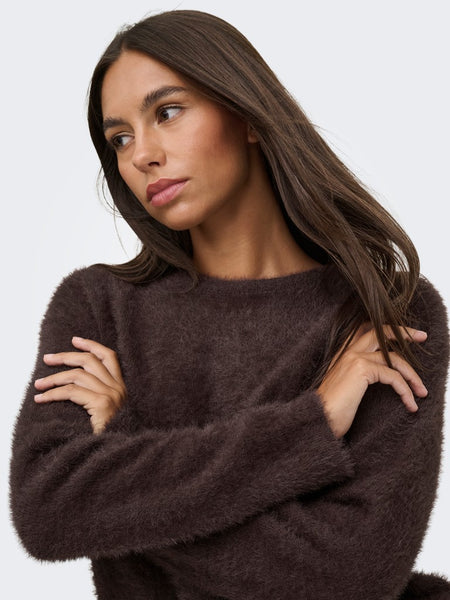 JDY Soft Knit Round Neck Jumper in Brown