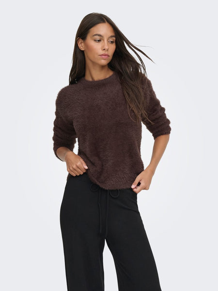 JDY Soft Knit Round Neck Jumper in Brown