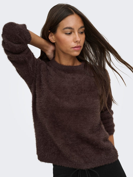 JDY Soft Knit Round Neck Jumper in Brown