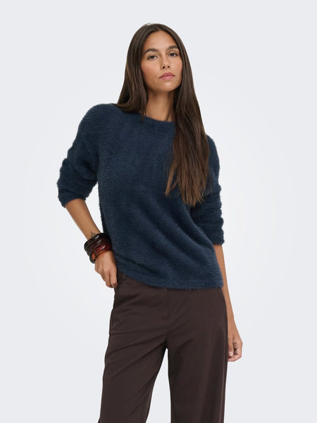 JDY Soft Knit Round Neck Jumper in Navy