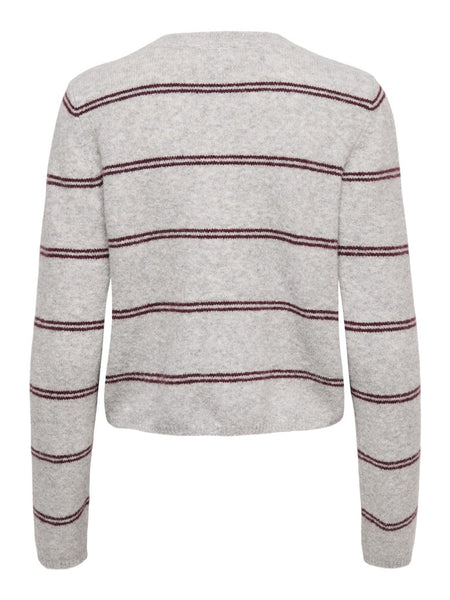 JDY Striped Short Knit Cardigan in Grey