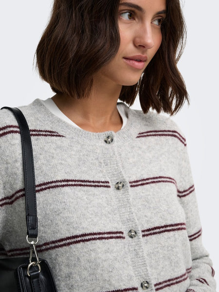 JDY Striped Short Knit Cardigan in Grey