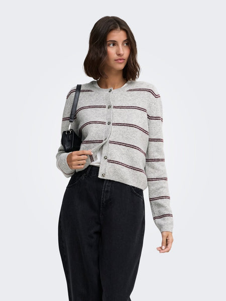 JDY Striped Short Knit Cardigan in Grey
