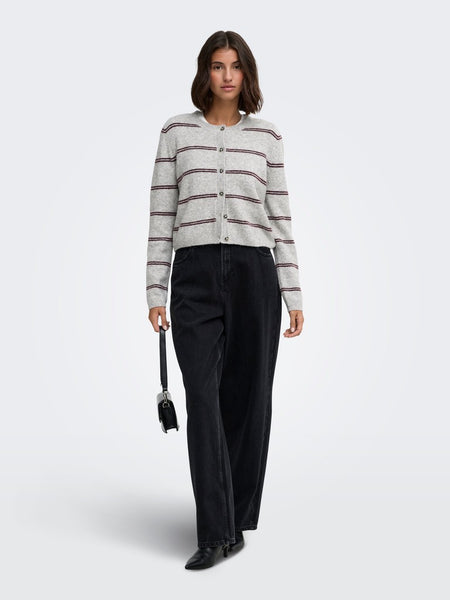 JDY Striped Short Knit Cardigan in Grey