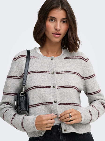 JDY Striped Short Knit Cardigan in Grey