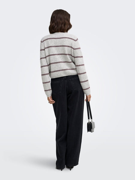JDY Striped Short Knit Cardigan in Grey
