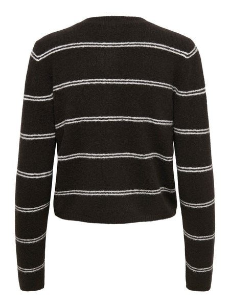 JDY Striped Short Knit Cardigan in Chocolate