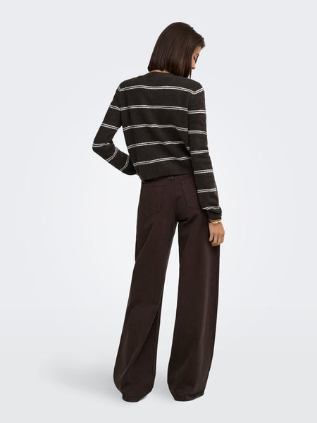 JDY Striped Short Knit Cardigan in Chocolate