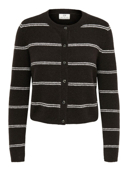 JDY Striped Short Knit Cardigan in Chocolate
