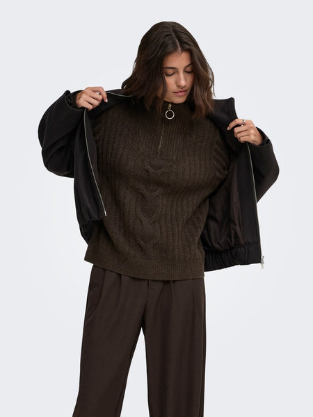 JDY Cable Knit 1/4 Zip Jumper in Brown