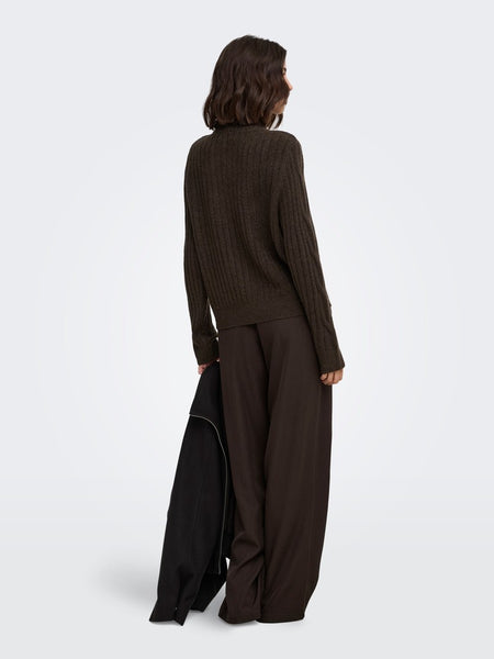 JDY Cable Knit 1/4 Zip Jumper in Brown