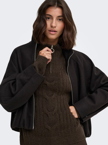 JDY Cable Knit 1/4 Zip Jumper in Brown