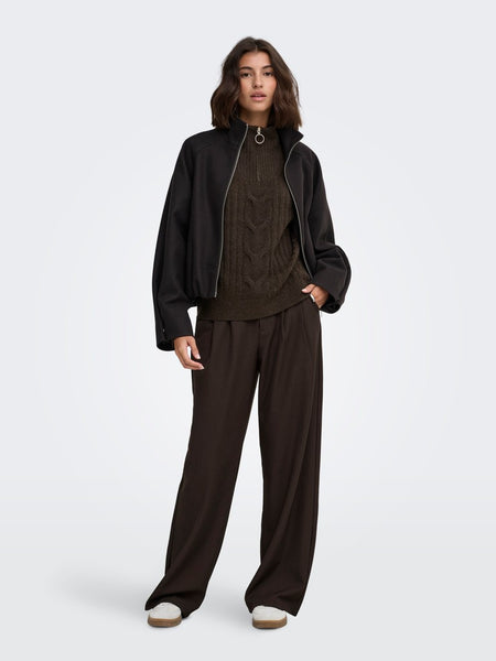 JDY Cable Knit 1/4 Zip Jumper in Brown