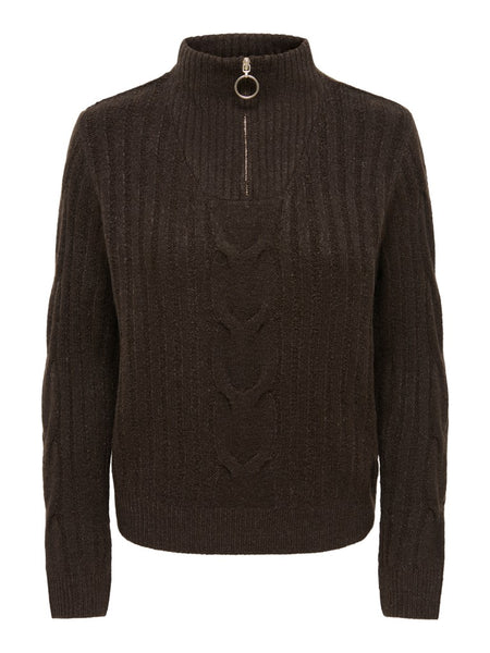 JDY Cable Knit 1/4 Zip Jumper in Brown