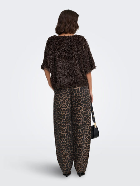 JDY Leopard Print Barrel Jeans in Brown