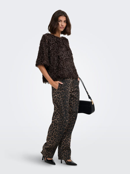 JDY Leopard Print Barrel Jeans in Brown