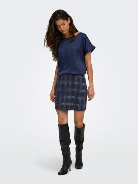 JDY Short Sleeve Satin Look Top in Navy