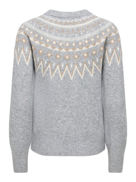 JDY Patterned Jacquard Knit Jumper in Grey