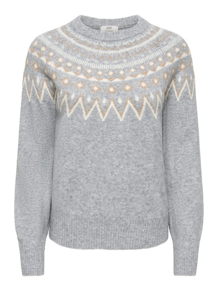 JDY Patterned Jacquard Knit Jumper in Grey