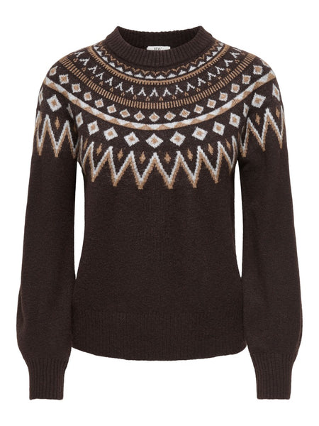 JDY Patterned Jacquard Knit Jumper in Brown