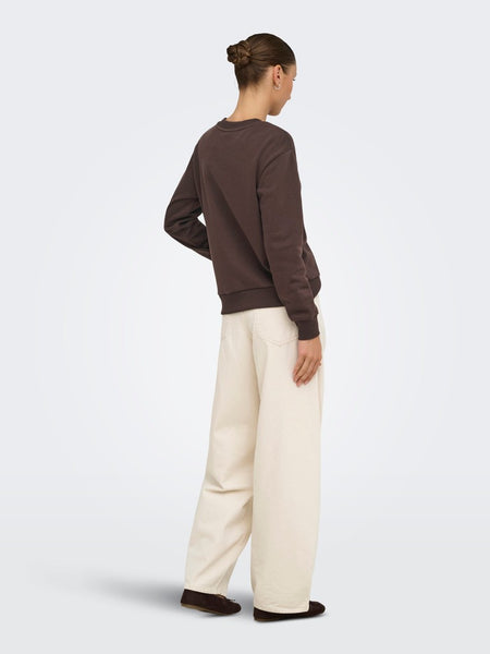 JDY Embroidered Heart Sweatshirt in Brown