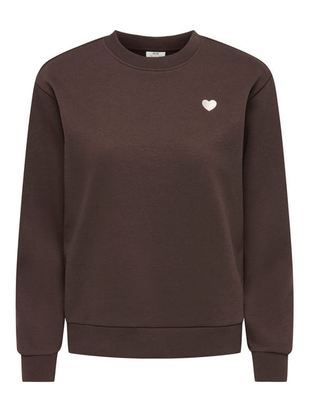 JDY Embroidered Heart Sweatshirt in Brown