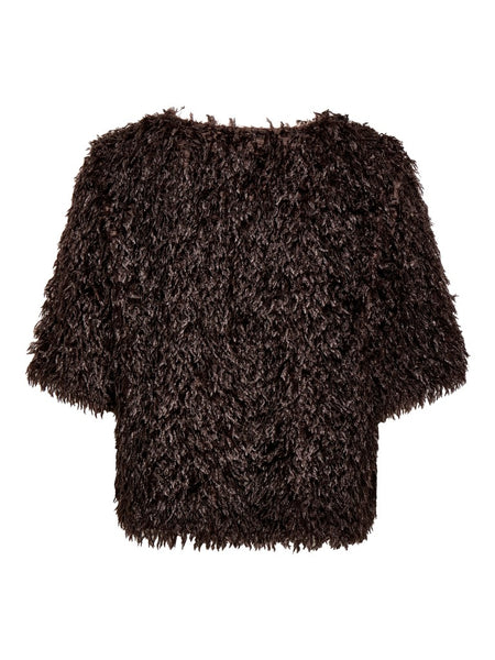 JDY Frayed 2/4 Sleeve Top in Brown