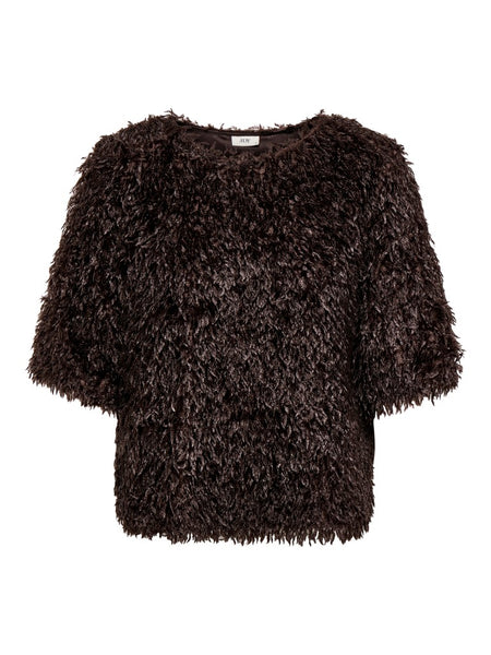 JDY Frayed 2/4 Sleeve Top in Brown