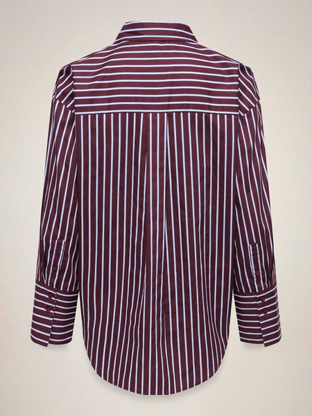 JDY Loose Fit Striped Shirt in Burgundy