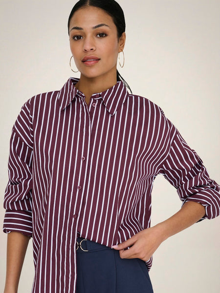 JDY Loose Fit Striped Shirt in Burgundy