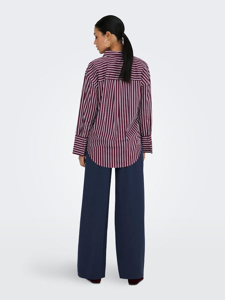 JDY Loose Fit Striped Shirt in Burgundy