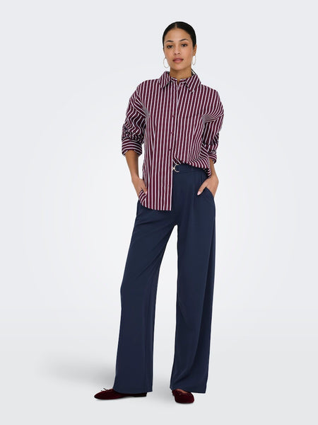 JDY Loose Fit Striped Shirt in Burgundy