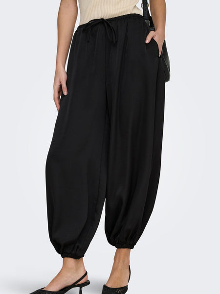 JDY Satin Look Balloon Trousers in Black