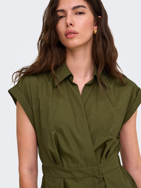 JDY Short Sleeve Shirt Dress in Green