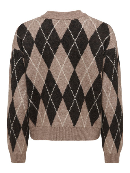 JDY Argyle Print Knit Jumper in Brown