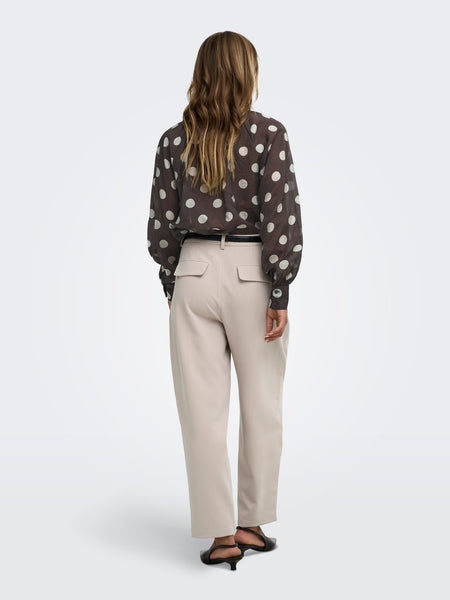 JDY Polka-Dot Tie Neck Top in Brown