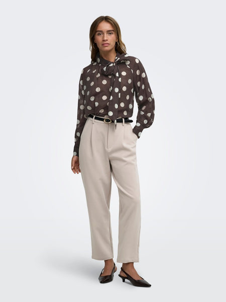 JDY Polka-Dot Tie Neck Top in Brown