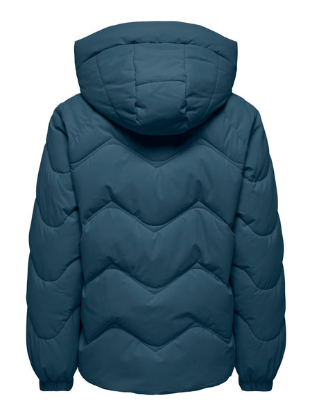 JDY Short Puffer Jacket with Hood in Teal
