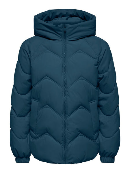 JDY Short Puffer Jacket with Hood in Teal