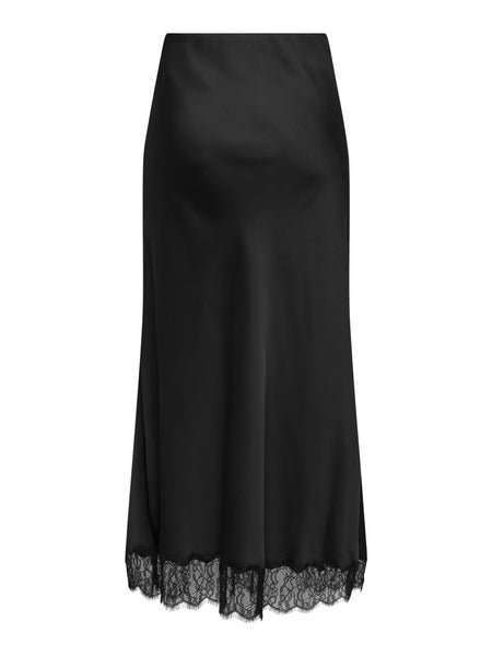 JDY Satin Look Lace Trim Skirt in Black
