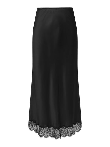 JDY Satin Look Lace Trim Skirt in Black