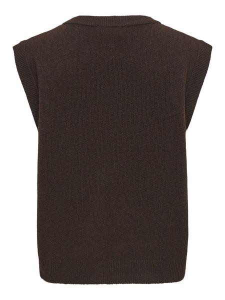 JDY Knit Button Vest in Brown