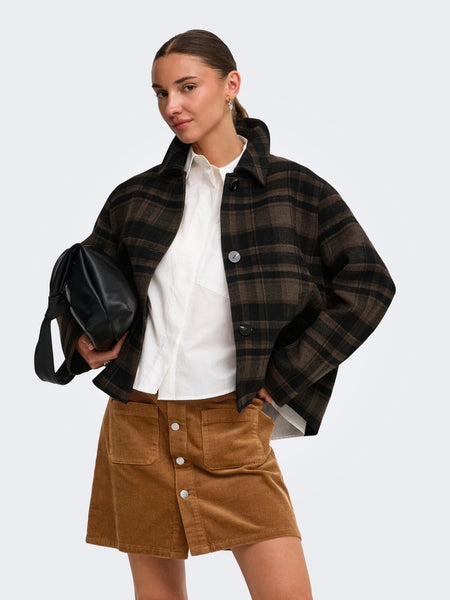 JDY Checked Short Jacket in Brown